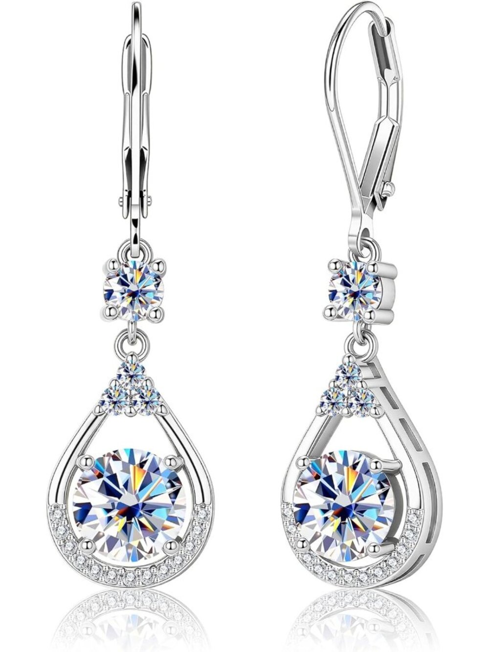 Elegant Moissanite Teardrop Dangle Earrings, 3ct Leverback Drop Jewelry for